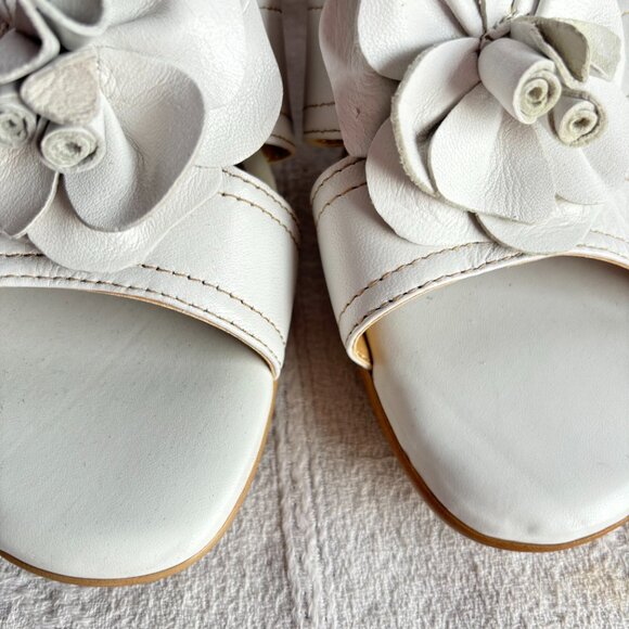 Strappy Leather Slide Sandals Heels with Flower - Picture 8 of 12